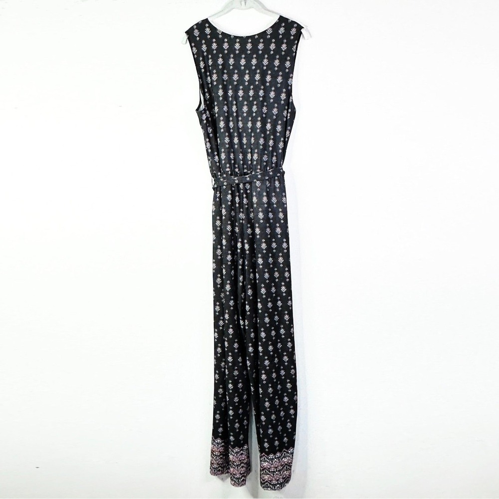 NY Collection Jumpsuit Women XL Black Modern Romper Faux Wrap Pockets Boho Comfy - Picture 3 of 10